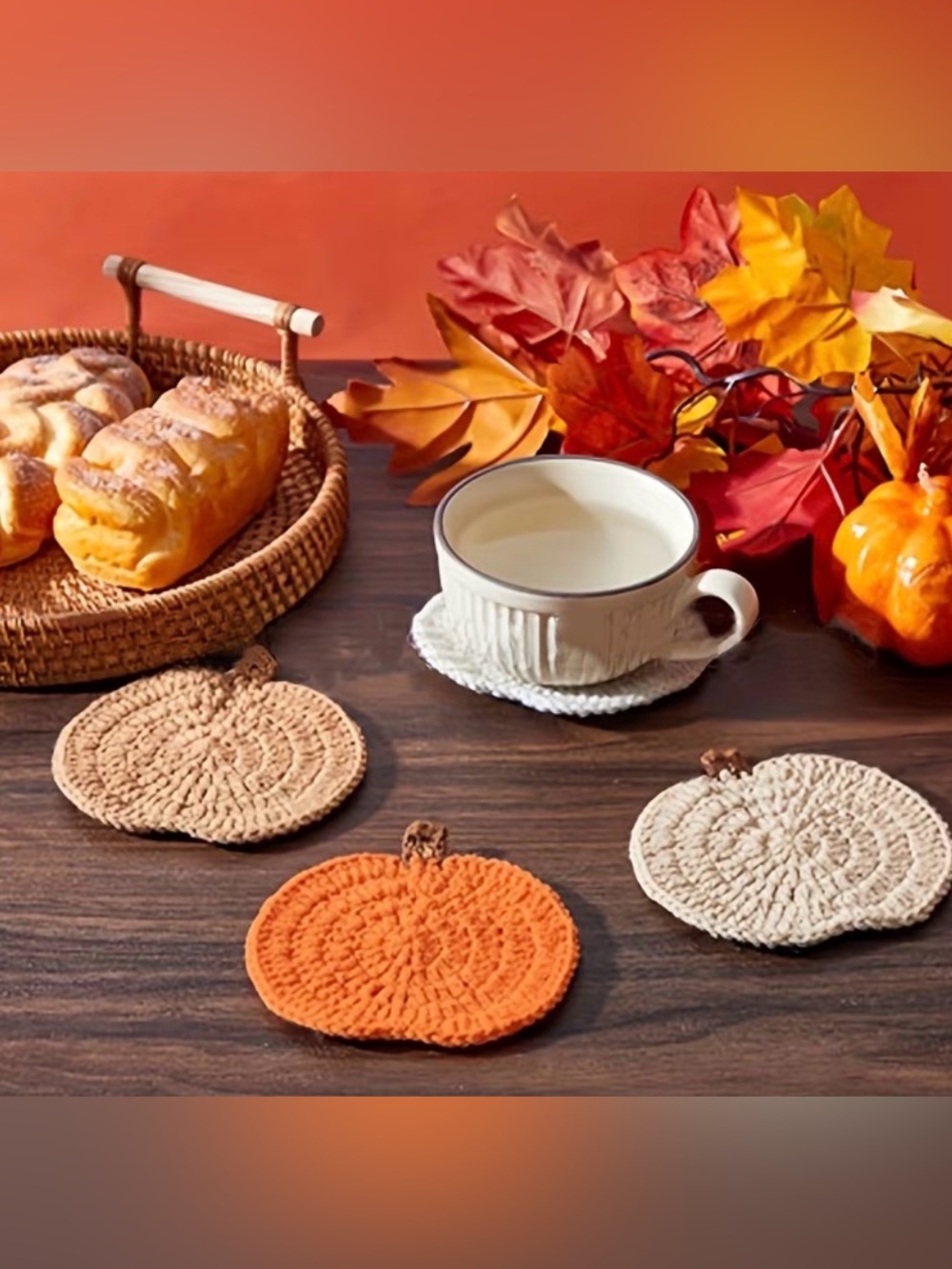 Pumpkin croched Coasters of 4 small